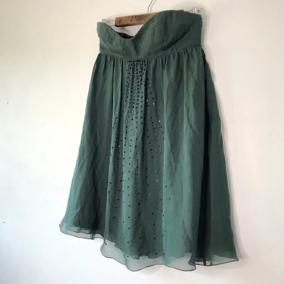 Haute Hippie Green Silk Strapless Rhinestone Detail Empire Waist Dress Size S - Picture 4 of 12